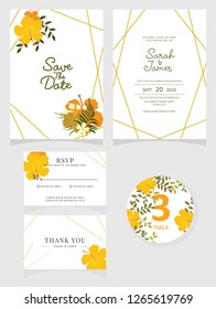 wedding invitation card template Vector illustration. Set of card with flower rose  leaves.

