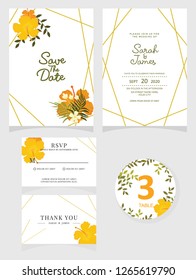 wedding invitation card template Vector illustration. Set of card with flower rose  leaves.
