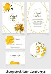 wedding invitation card template Vector illustration. Set of card with flower rose  leaves.
