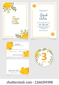 wedding invitation card template Vector illustration. Set of card with flower rose  leaves.
