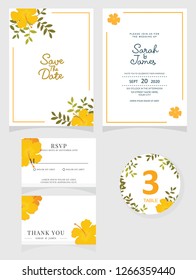 wedding invitation card template Vector illustration. Set of card with flower rose  leaves.
