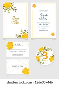 wedding invitation card template Vector illustration. Set of card with flower rose  leaves.
