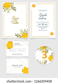wedding invitation card template Vector illustration. Set of card with flower rose  leaves.
