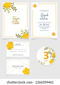 wedding invitation card template Vector illustration. Set of card with flower rose  leaves.
