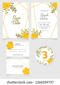 wedding invitation card template Vector illustration. Set of card with flower rose  leaves.

