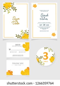 wedding invitation card template Vector illustration. Set of card with flower rose  leaves.
