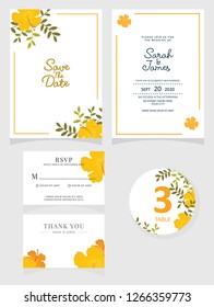 wedding invitation card template Vector illustration. Set of card with flower rose  leaves.
