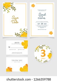 wedding invitation card template Vector illustration. Set of card with flower rose  leaves.
