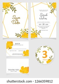 wedding invitation card template Vector illustration. Set of card with flower rose  leaves.
