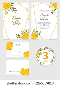 wedding invitation card template Vector illustration. Set of card with flower rose  leaves.
