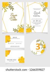 wedding invitation card template Vector illustration. Set of card with flower rose  leaves.
