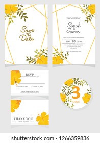wedding invitation card template Vector illustration. Set of card with flower rose  leaves.
