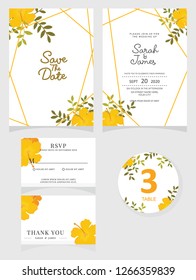 wedding invitation card template Vector illustration. Set of card with flower rose  leaves.
