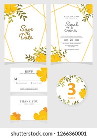 wedding invitation card template Vector illustration. Set of card with flower rose  leaves.