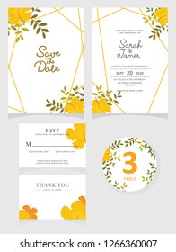 wedding invitation card template Vector illustration. Set of card with flower rose  leaves.