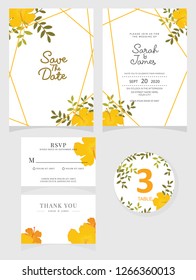 wedding invitation card template Vector illustration. Set of card with flower rose  leaves.