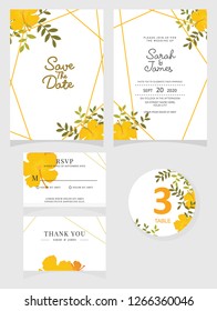 wedding invitation card template Vector illustration. Set of card with flower rose  leaves.