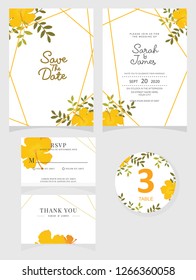 wedding invitation card template Vector illustration. Set of card with flower rose  leaves.