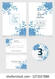 wedding invitation card template Vector illustration. Set of card with flower rose  leaves.