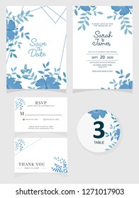 wedding invitation card template Vector illustration. Set of card with flower rose  leaves.