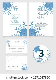 wedding invitation card template Vector illustration. Set of card with flower rose  leaves.