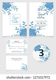 wedding invitation card template Vector illustration. Set of card with flower rose  leaves.