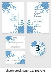 wedding invitation card template Vector illustration. Set of card with flower rose  leaves.