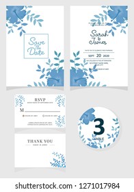 wedding invitation card template Vector illustration. Set of card with flower rose  leaves.