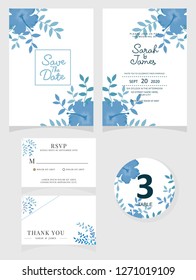 wedding invitation card template Vector illustration. Set of card with flower rose  leaves