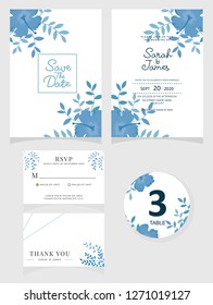 wedding invitation card template Vector illustration. Set of card with flower rose  leaves