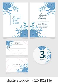 wedding invitation card template Vector illustration. Set of card with flower rose  leaves