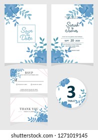 wedding invitation card template Vector illustration. Set of card with flower rose  leaves