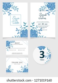 wedding invitation card template Vector illustration. Set of card with flower rose  leaves