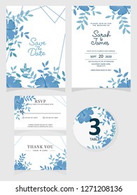 wedding invitation card template Vector illustration. Set of card with flower rose  leaves