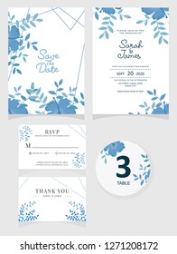 wedding invitation card template Vector illustration. Set of card with flower rose  leaves