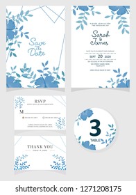 wedding invitation card template Vector illustration. Set of card with flower rose  leaves