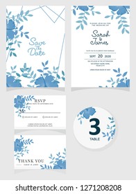 wedding invitation card template Vector illustration. Set of card with flower rose  leaves