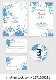 wedding invitation card template Vector illustration. Set of card with flower rose  leaves