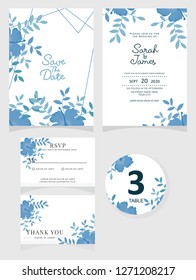 wedding invitation card template Vector illustration. Set of card with flower rose  leaves