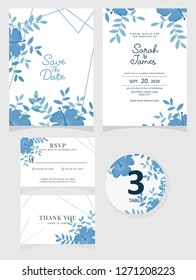 wedding invitation card template Vector illustration. Set of card with flower rose  leaves