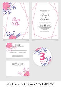 wedding invitation card template Vector illustration. Set of card with flower rose  leaves