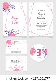 wedding invitation card template Vector illustration. Set of card with flower rose  leaves