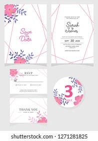wedding invitation card template Vector illustration. Set of card with flower rose  leaves