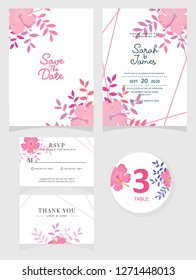 wedding invitation card template Vector illustration. Set of card with flower rose  leaves