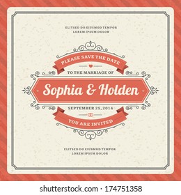 Wedding invitation card template vector vintage backgroud.  Retro typographic