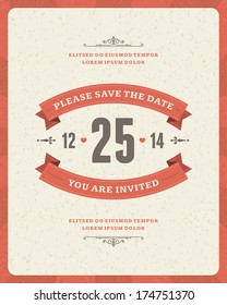 Wedding invitation card template vector vintage backgroud.  Retro typographic