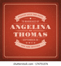 Wedding invitation card template vector vintage backgroud.  Retro typographic