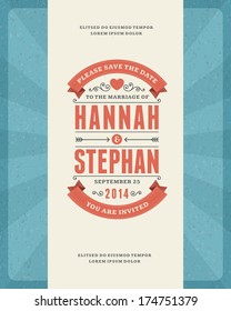 Wedding invitation card template vector vintage backgroud.  Retro typographic