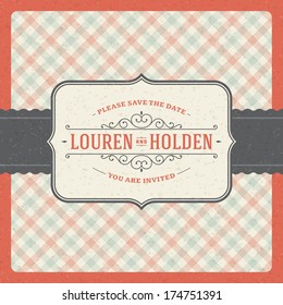 Wedding invitation card template vector vintage backgroud.  Retro typographic