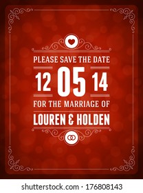 Wedding invitation card template vector vintage background. Retro typographic 